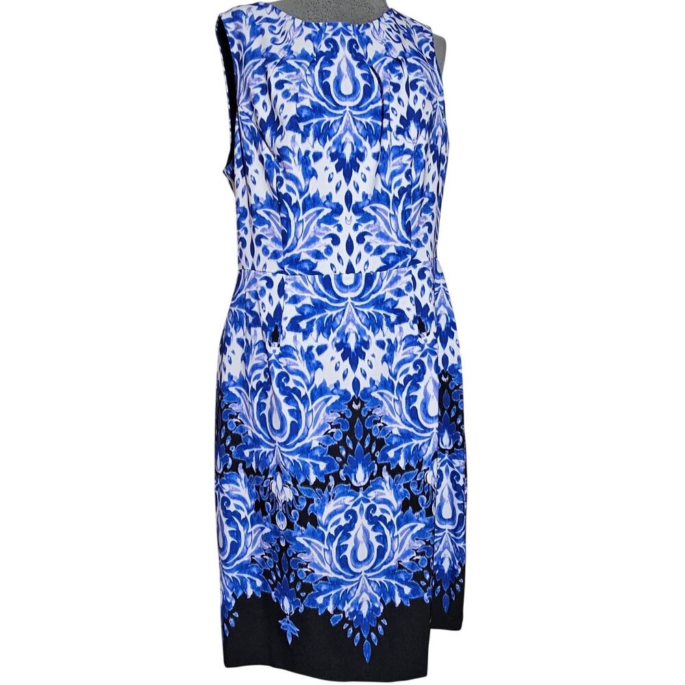 Blue Pattered Sleeveless Knee Length Dress Size 12